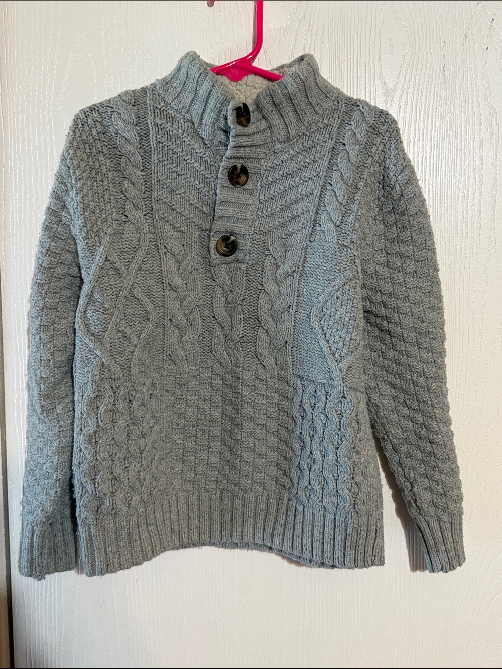Cat & Jack Light Gray Cable-Knit Turtleneck Sweater with Button Placket